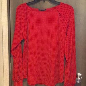 Banana Republic red black polka dot blouse